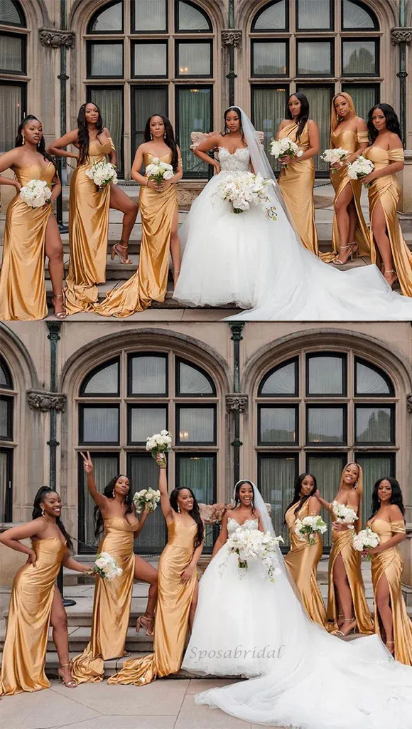 Mismatched Mermaid Champange Gold Bridesmaid Dress Slit sold by My Chic Dress product image thumbnail 2