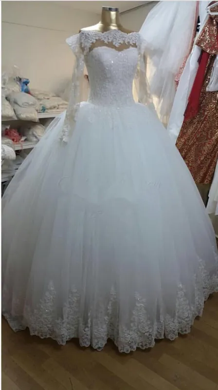Long Sleeves Vintage UK Wedding Dress Lace Appliques Tulle sold by My Chic Dress