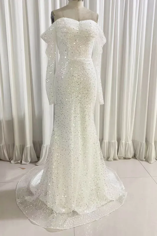 Sparkly Mermaid Sequined Prom Dress Long Sleeves Wedding Dress UK sold by My Chic Dress