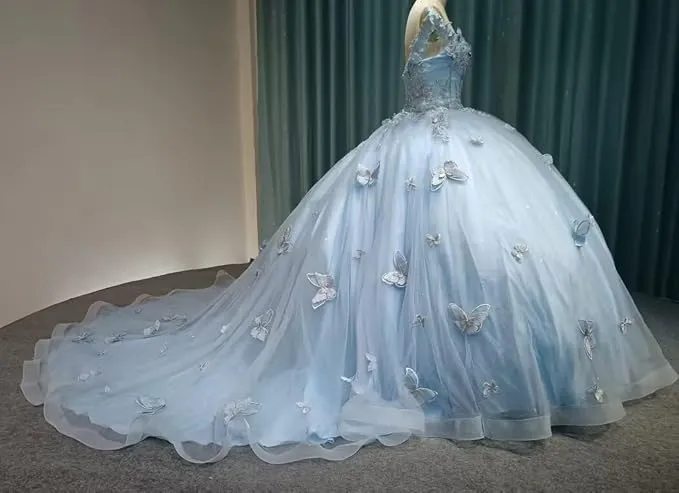 Ball Gown Off Shoulder Quinceanera Dresses Green with 3D Butterfly sold by My Chic Dress product image thumbnail 3