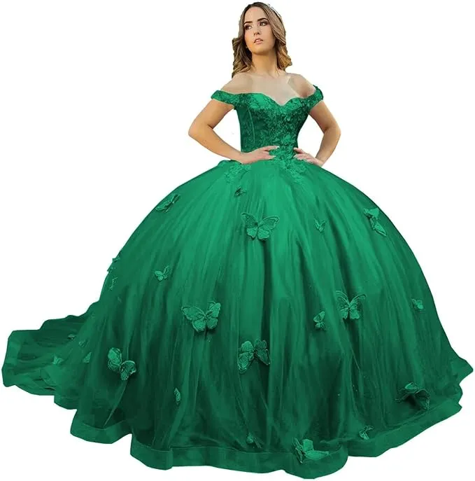 Ball Gown Off Shoulder Quinceanera Dresses Green with 3D Butterfly sold by My Chic Dress product image thumbnail 5