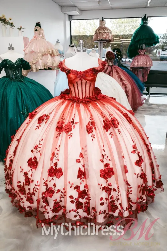 Custom Made Red 15 Dress Ball Gown Quinceanera Dress with Flowers sold by My Chic Dress
