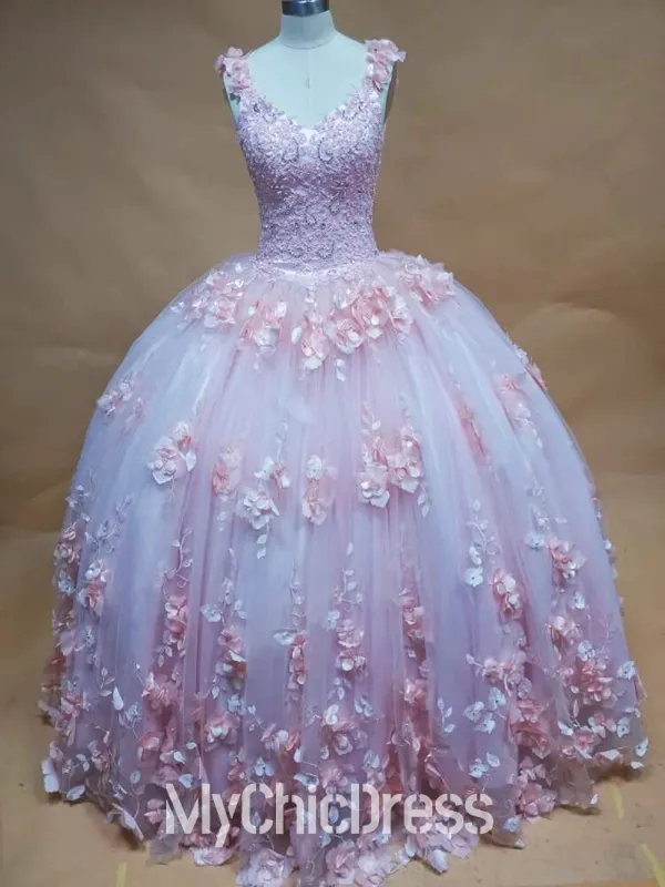 Lace Pink Quinceanera Dress for Sweet 16 Gown Straps Appliques Beaded sold by My Chic Dress