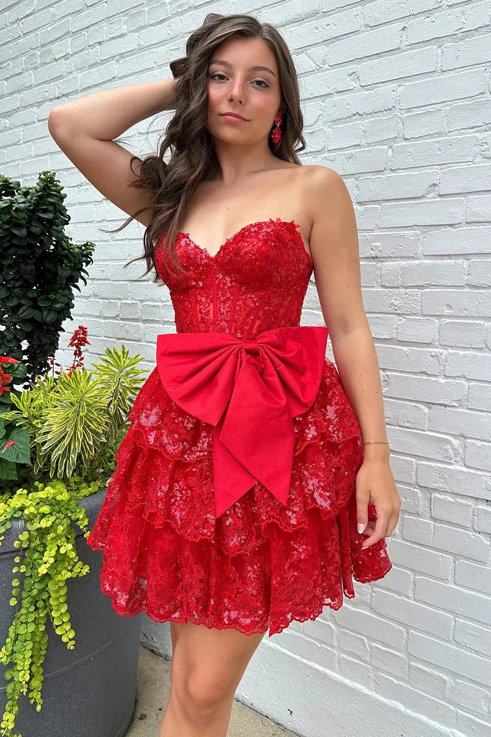 Strapless Red Corset Homecoming Dress with Bow sold by My Chic Dress product image thumbnail 2