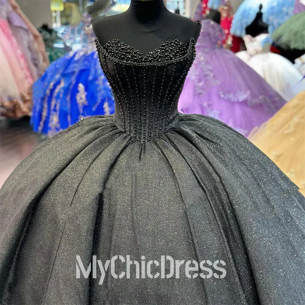 Black Glitter Sweet 16 Quinceanera Dress Corset Off Shoulder Birthday Gowns sold by My Chic Dress product image thumbnail 2