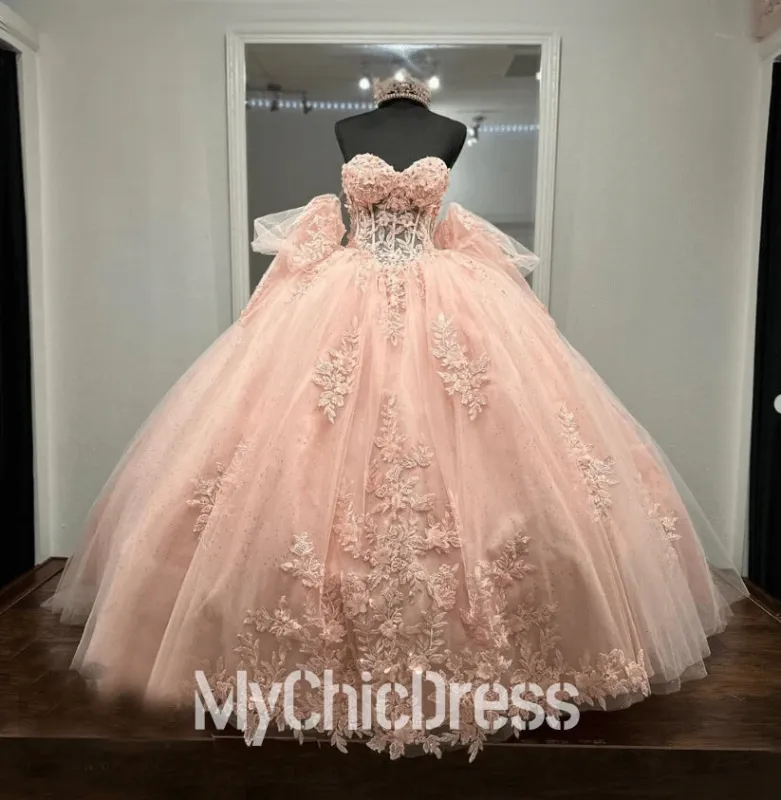 Princess Strapless Pink Quinceanera Dresses with Bow Tulle Sweetheart sold by My Chic Dress