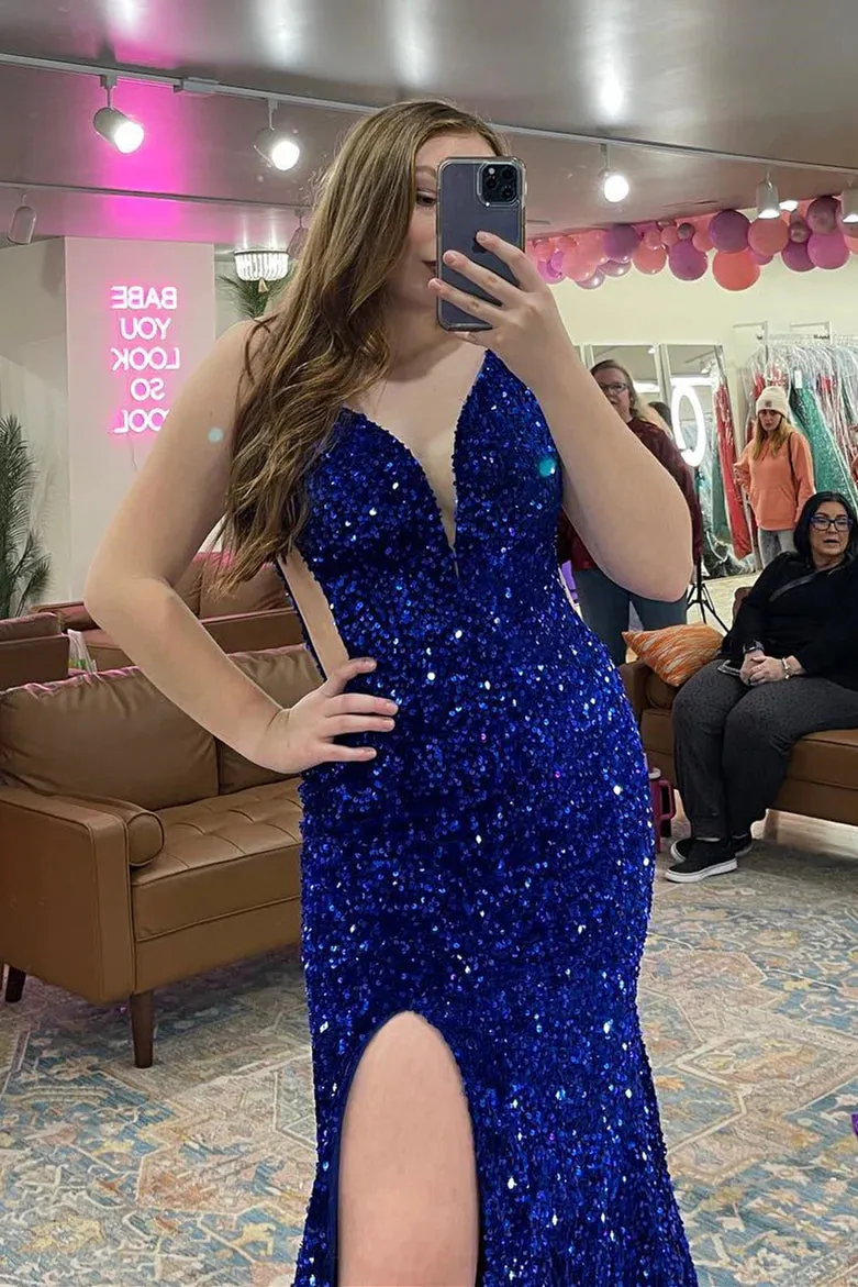 Long Purple Sequin Evening Gown UK Mermaid Straps Lace Up Back sold by My Chic Dress product image thumbnail 4