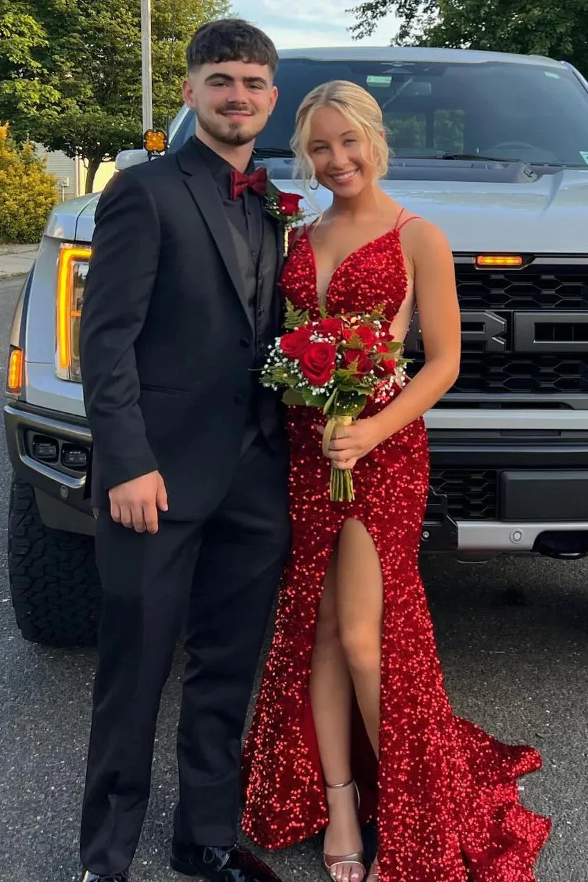 Long Purple Sequin Evening Gown UK Mermaid Straps Lace Up Back sold by My Chic Dress product image thumbnail 3