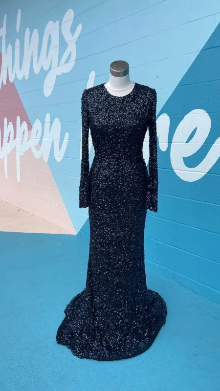 Long Sleeves Black Long Sequin Evening Dress UK sold by My Chic Dress