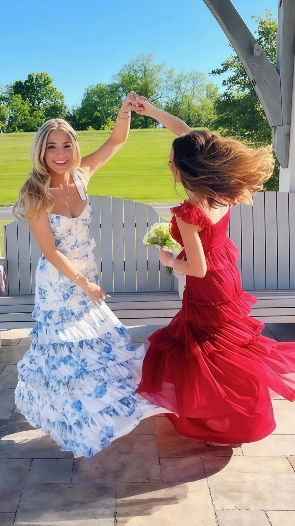 Blue Floral Senior Prom Dress Ruffles Tiered Evening Dress UK sold by My Chic Dress product image thumbnail 2