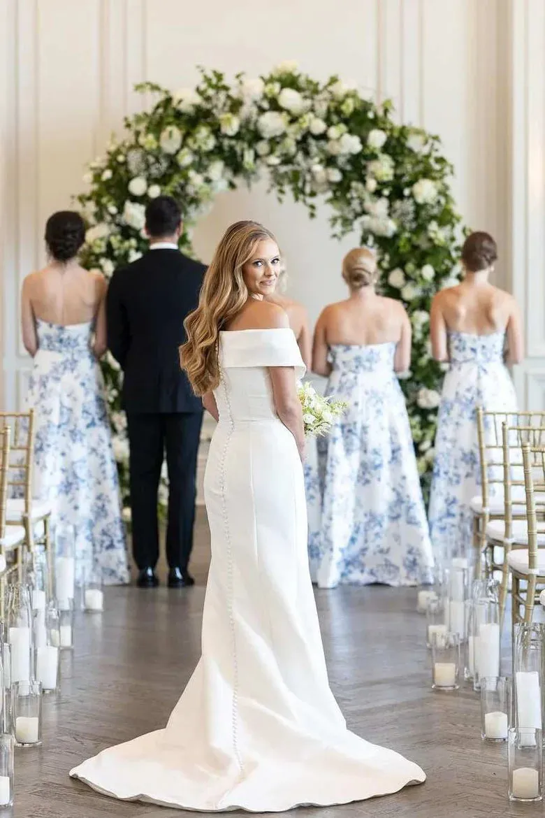 Strapless Blue Floral Bridesmaid Dress Printed Sleeveless with Slit sold by My Chic Dress product image thumbnail 2