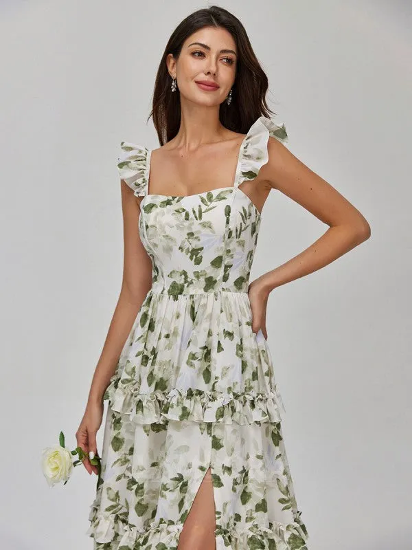 A Line Boho Floral Bridesmaid Dresses Green Chiffon with Ruffles sold by My Chic Dress product image thumbnail 3