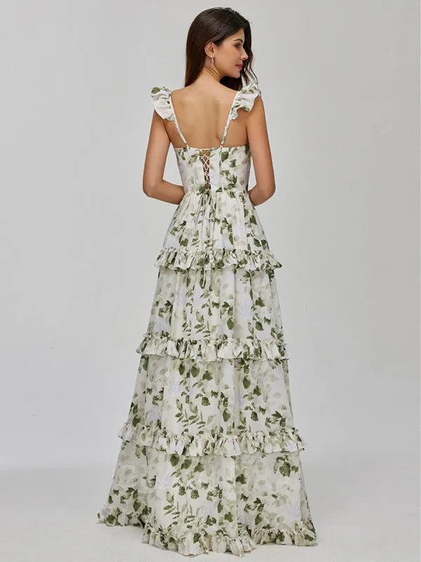 A Line Boho Floral Bridesmaid Dresses Green Chiffon with Ruffles sold by My Chic Dress product image thumbnail 4