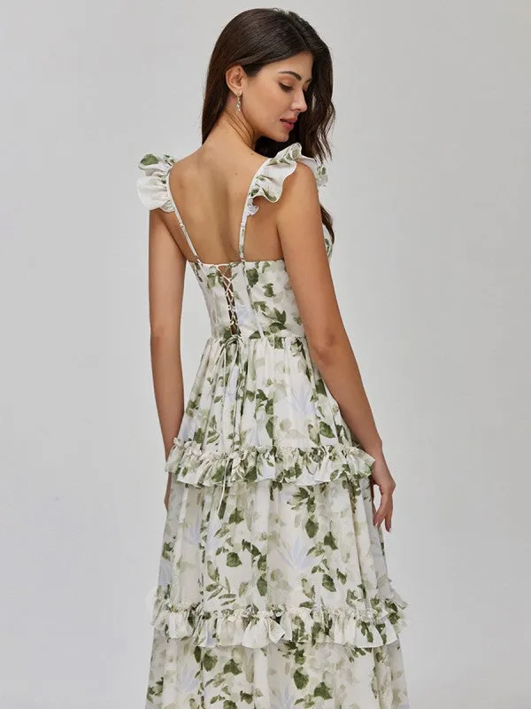 A Line Boho Floral Bridesmaid Dresses Green Chiffon with Ruffles sold by My Chic Dress product image thumbnail 2