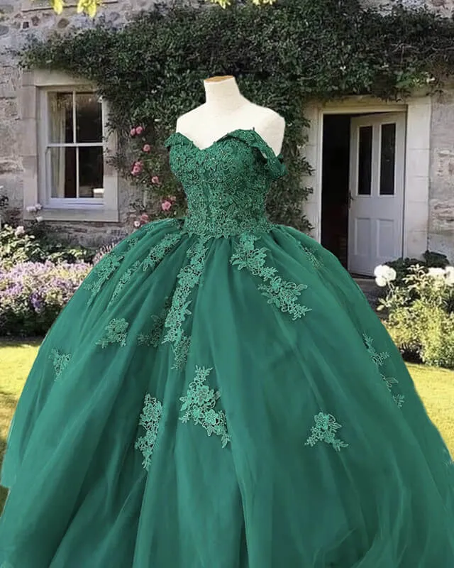 Off the Shoulder Green Quinceanera Dresses Ball Gown Lace Appliques sold by My Chic Dress product image thumbnail 2