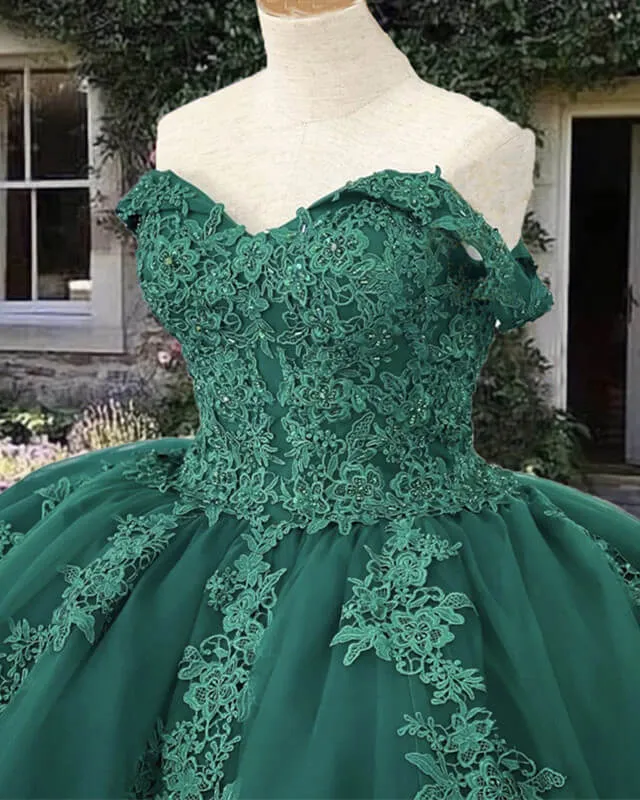 Off the Shoulder Green Quinceanera Dresses Ball Gown Lace Appliques sold by My Chic Dress product image thumbnail 3