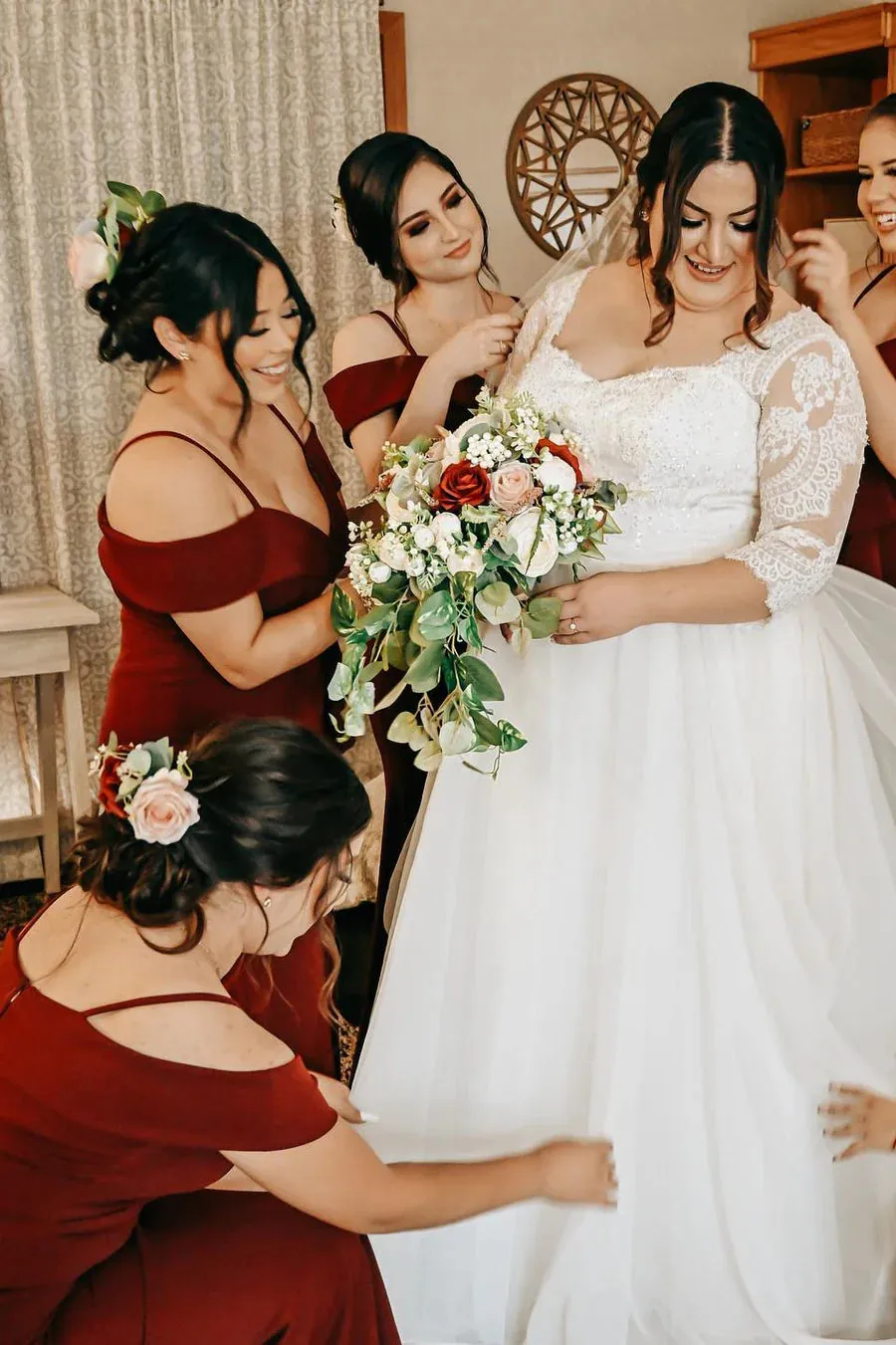 Off the Shoulder Mermaid Burgundy Bridesmaid Dress Cold Shoulder sold by My Chic Dress product image thumbnail 4