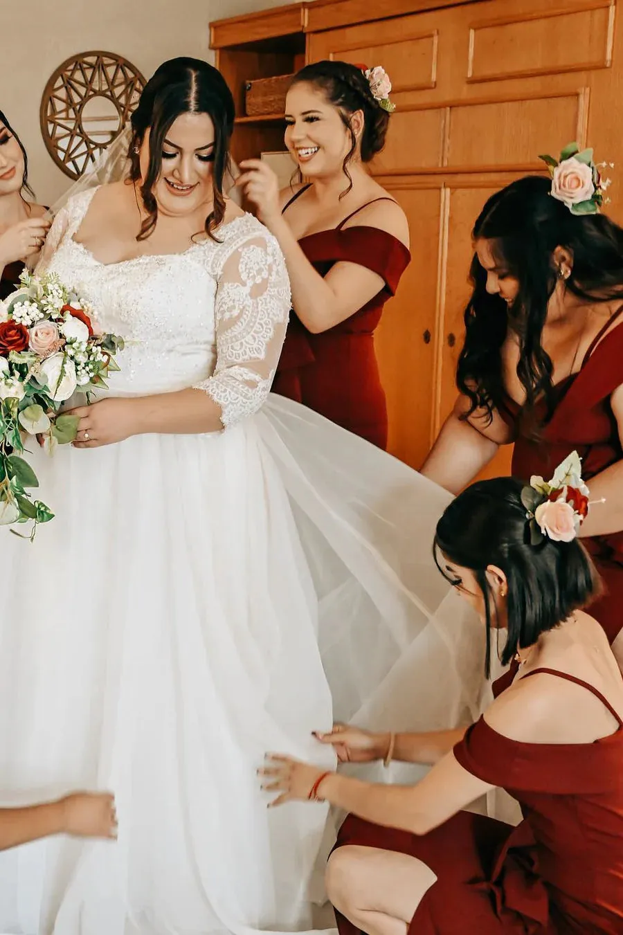 Off the Shoulder Mermaid Burgundy Bridesmaid Dress Cold Shoulder sold by My Chic Dress product image thumbnail 2