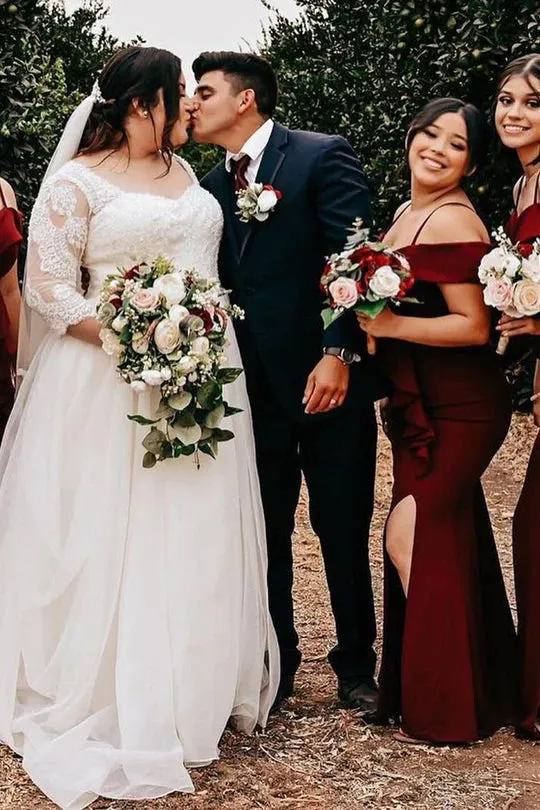 Off the Shoulder Mermaid Burgundy Bridesmaid Dress Cold Shoulder sold by My Chic Dress product image thumbnail 3