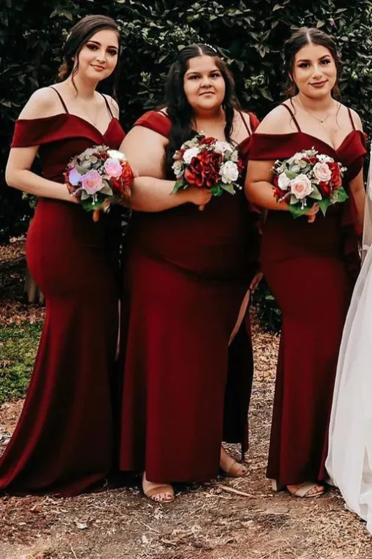 Off the Shoulder Mermaid Burgundy Bridesmaid Dress Cold Shoulder sold by My Chic Dress