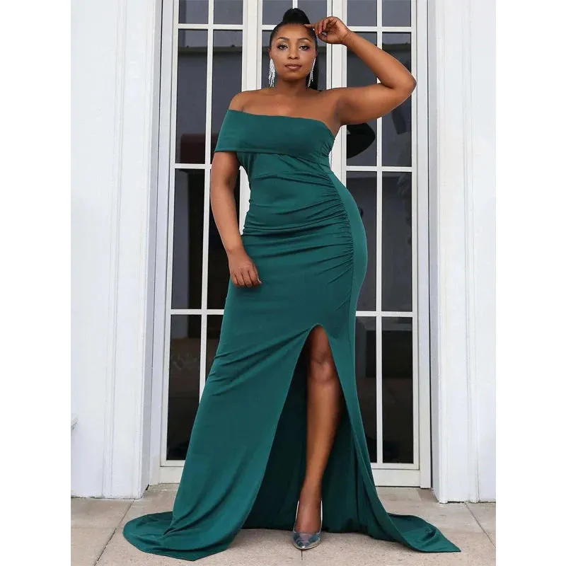 Long Green One Shoulder Formal Dress for Wedding Guests Mermaid sold by My Chic Dress