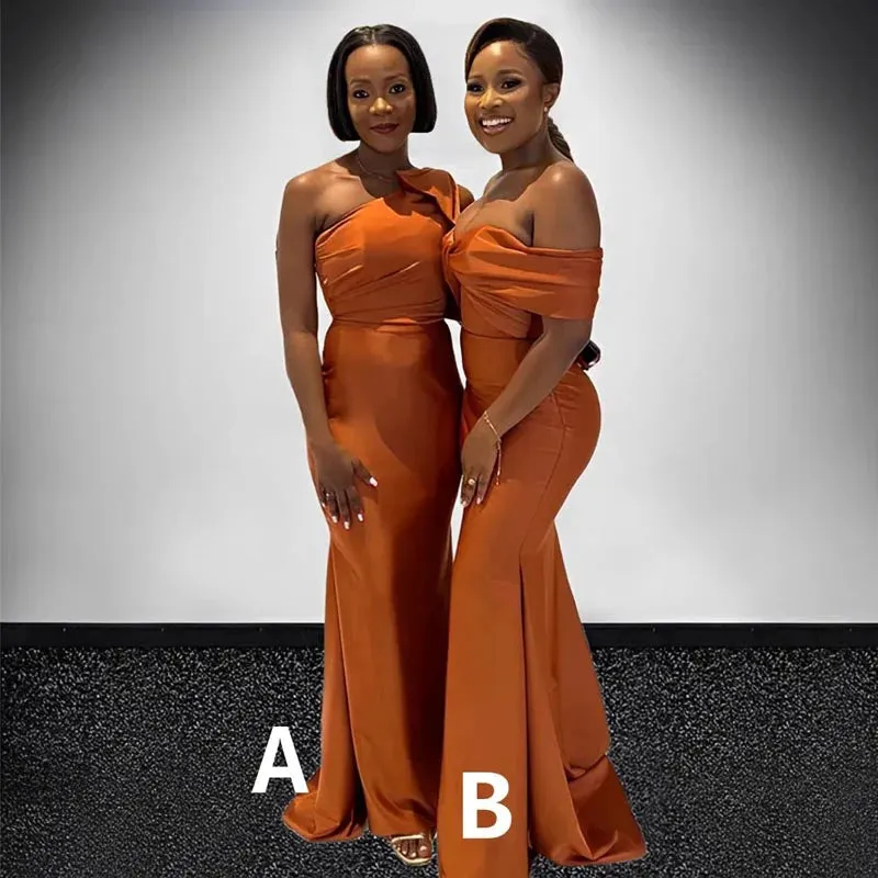 Maxi Satin Mismatched Bridesmaid Dress Burnt Orange Mermaid Sleeveless sold by My Chic Dress