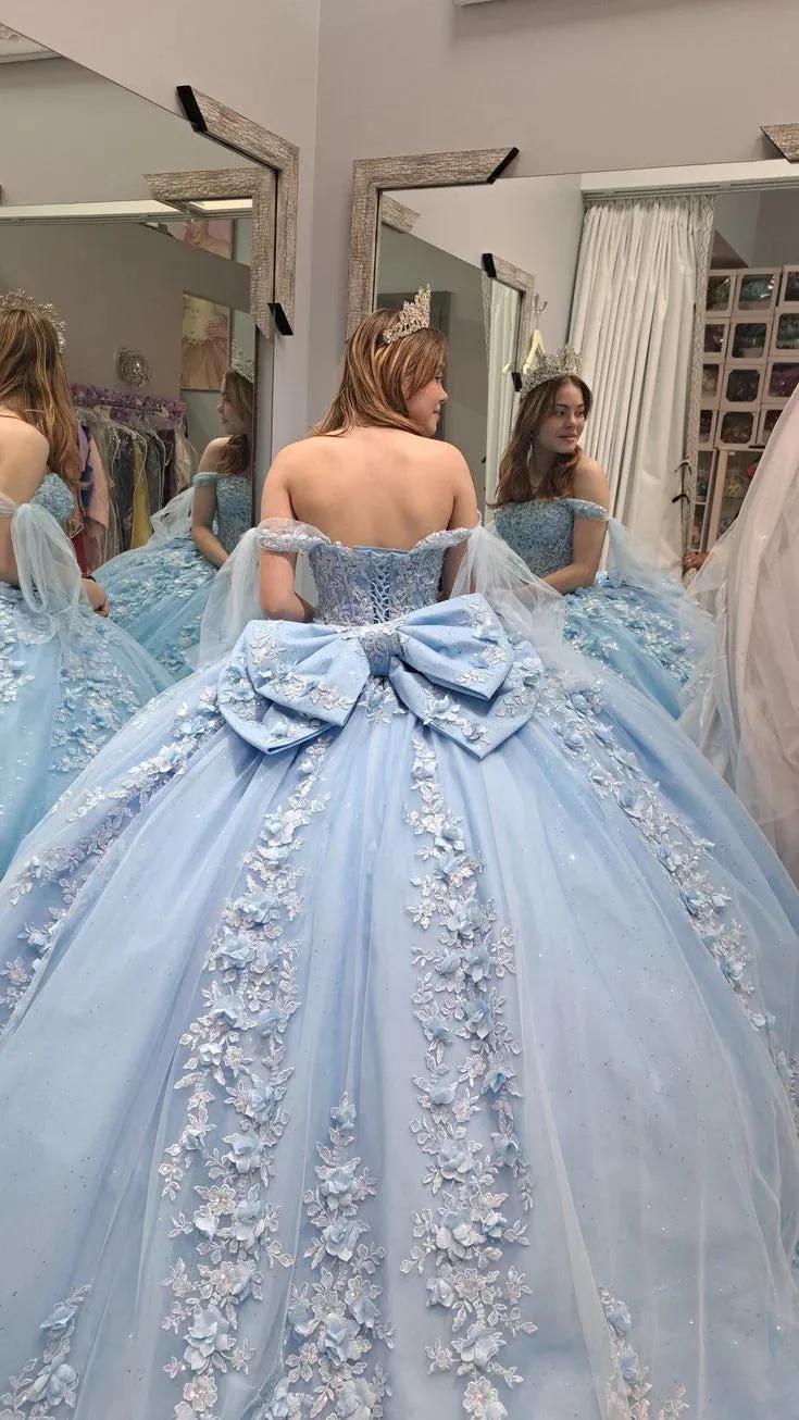 Light Blue Lace Quinceanera dress, 3D FLowers Sweet 16 ball gowns sold by My Chic Dress product image thumbnail 2