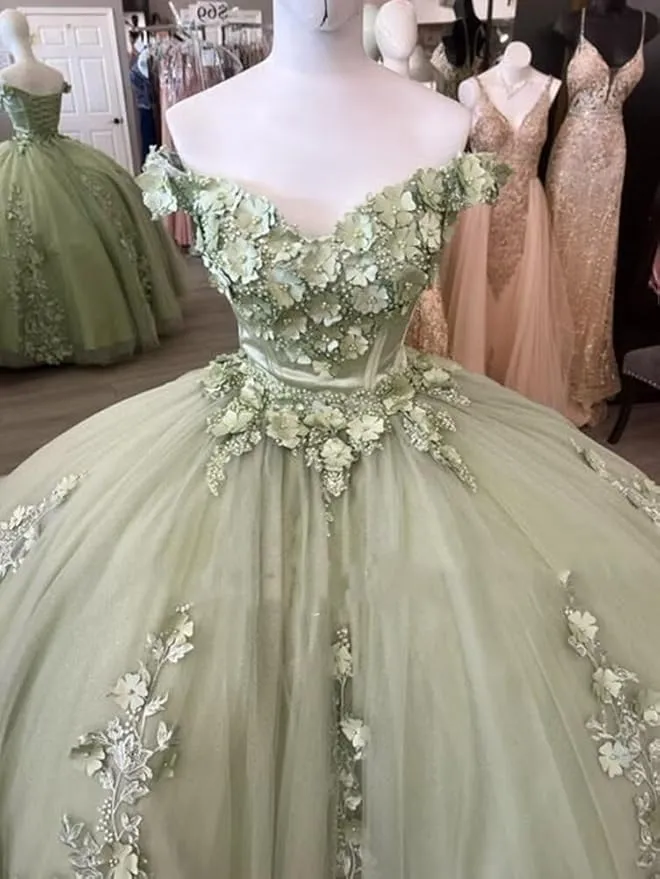 Puffy Sage Green Quinceanera Dresses Vestido de 15 años 3D Floral sold by My Chic Dress product image thumbnail 2
