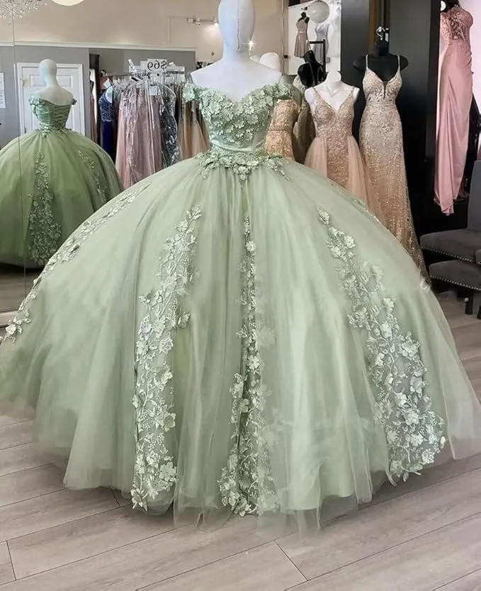 Puffy Sage Green Quinceanera Dresses Vestido de 15 años 3D Floral sold by My Chic Dress