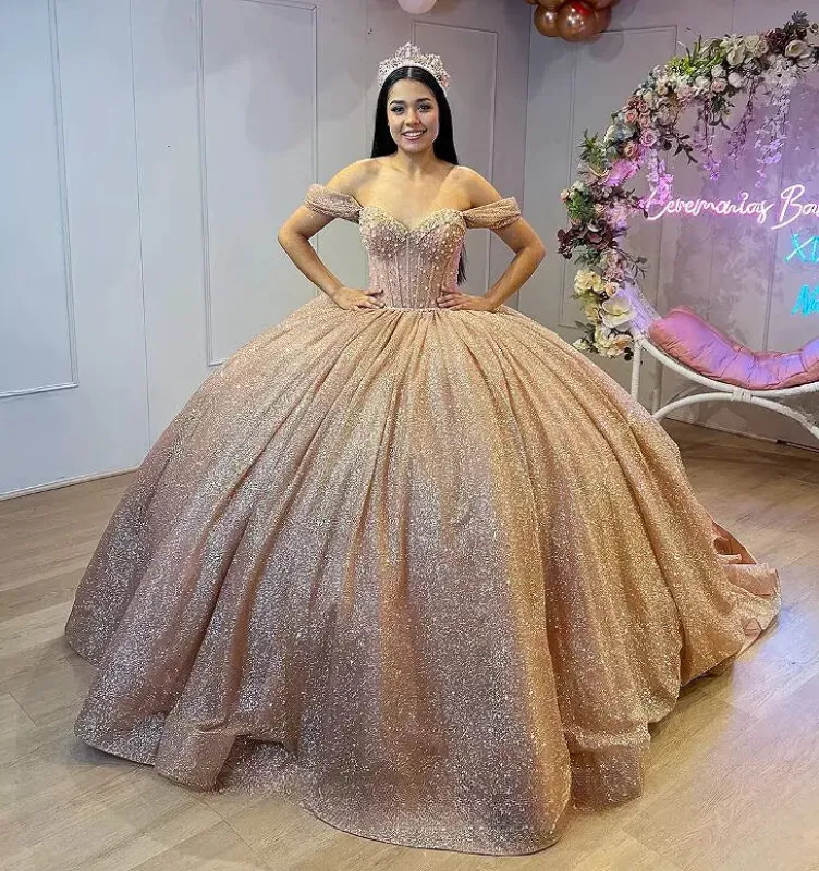 Glitter Rose Gold Quinceanera Dresses for Sweet 16 Ball Gowns sold by My Chic Dress