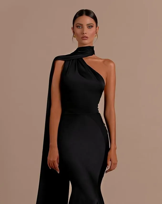 Halter Mermaid Satin Black Evening Dress Long Sleeveless sold by My Chic Dress product image thumbnail 2