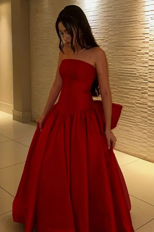 UK Strapless Red Evening Dress A Line Long with Bowknot sold by My Chic Dress