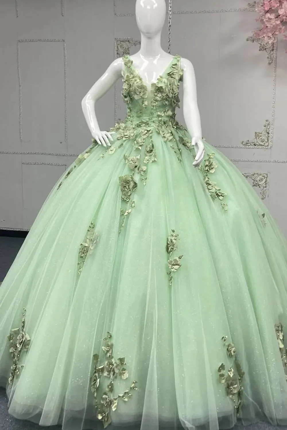 Sweet 16 Dress Strapless V Neck Quinceanera Dress Sage Green Appliques sold by My Chic Dress product image thumbnail 3