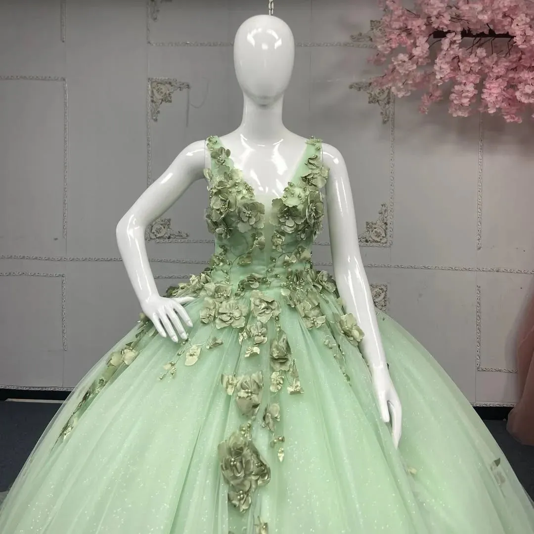 Sweet 16 Dress Strapless V Neck Quinceanera Dress Sage Green Appliques sold by My Chic Dress product image thumbnail 5