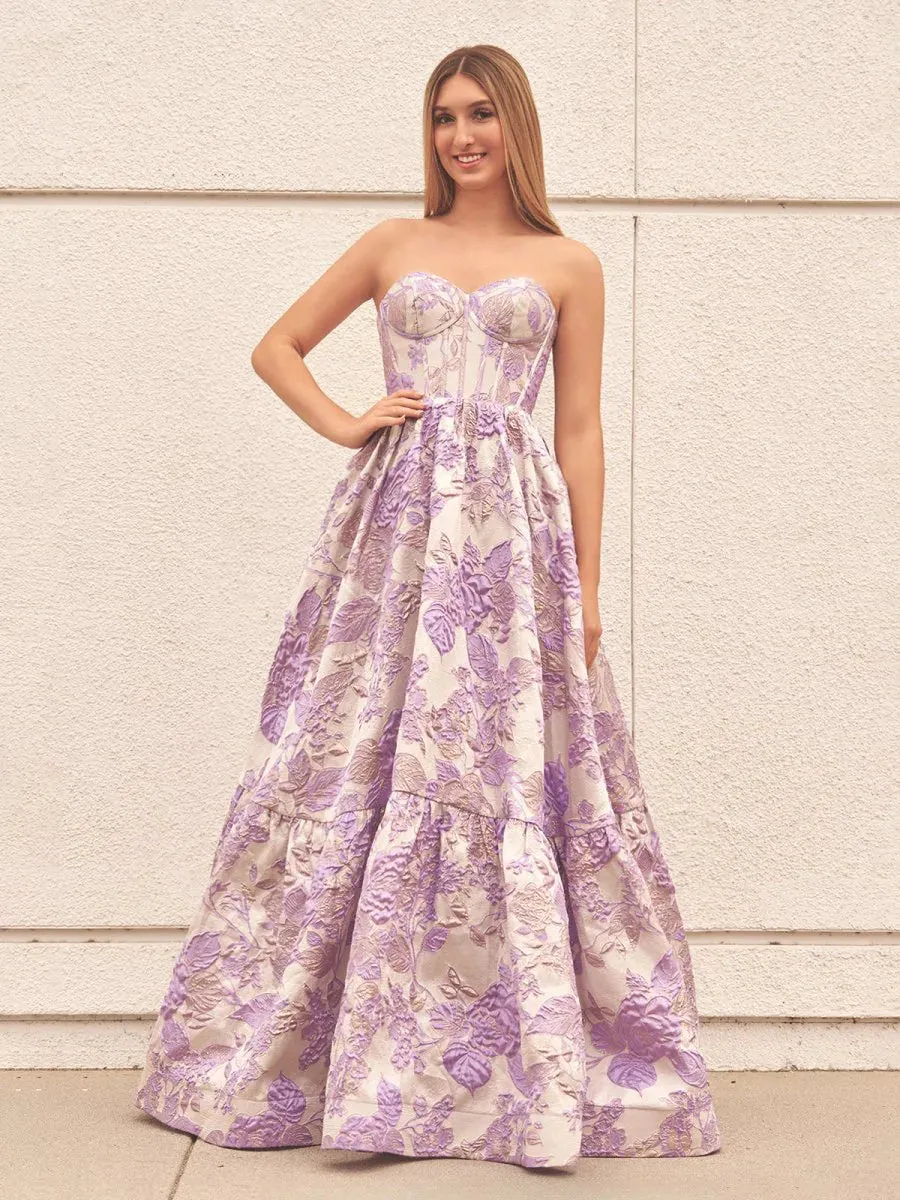 A-Line Lavender Floral Prom Dresses, Printed Long Evening Gown Strapless sold by My Chic Dress