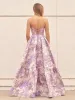 A-Line Lavender Floral Prom Dresses, Printed Long Evening Gown Strapless sold by My Chic Dress