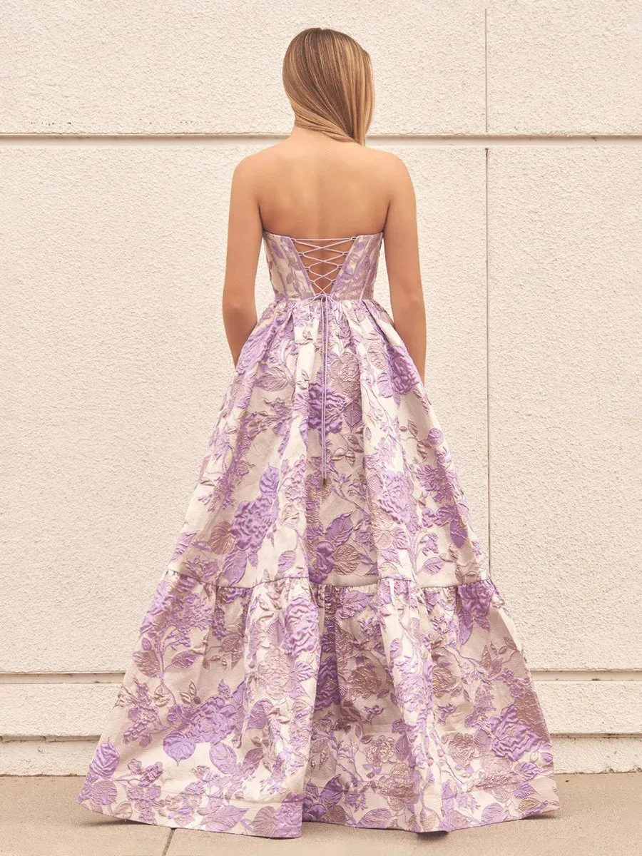 A-Line Lavender Floral Prom Dresses, Printed Long Evening Gown Strapless sold by My Chic Dress product image thumbnail 2