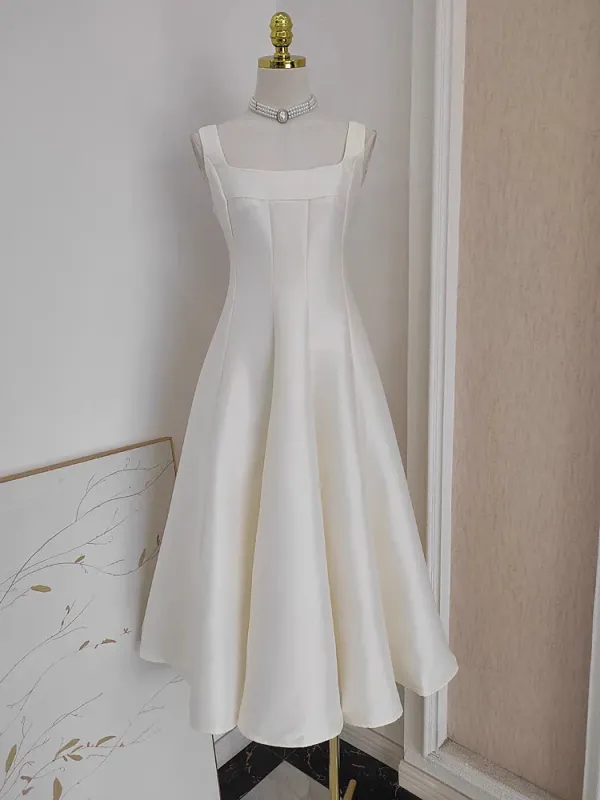 Cute A line Satin White Graduation Dress Women Summer Dresses sold by My Chic Dress