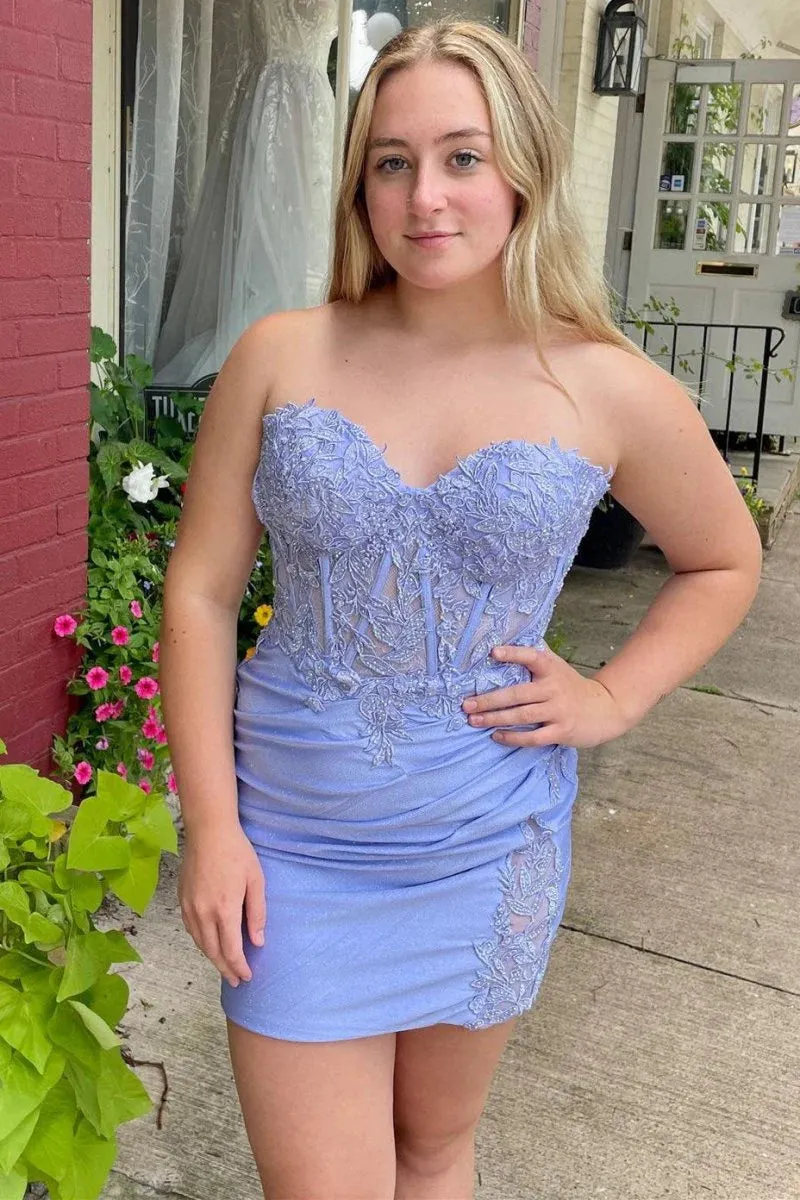 Strapless Short Lace Tighted Homecoming Dress Periwinkle sold by My Chic Dress