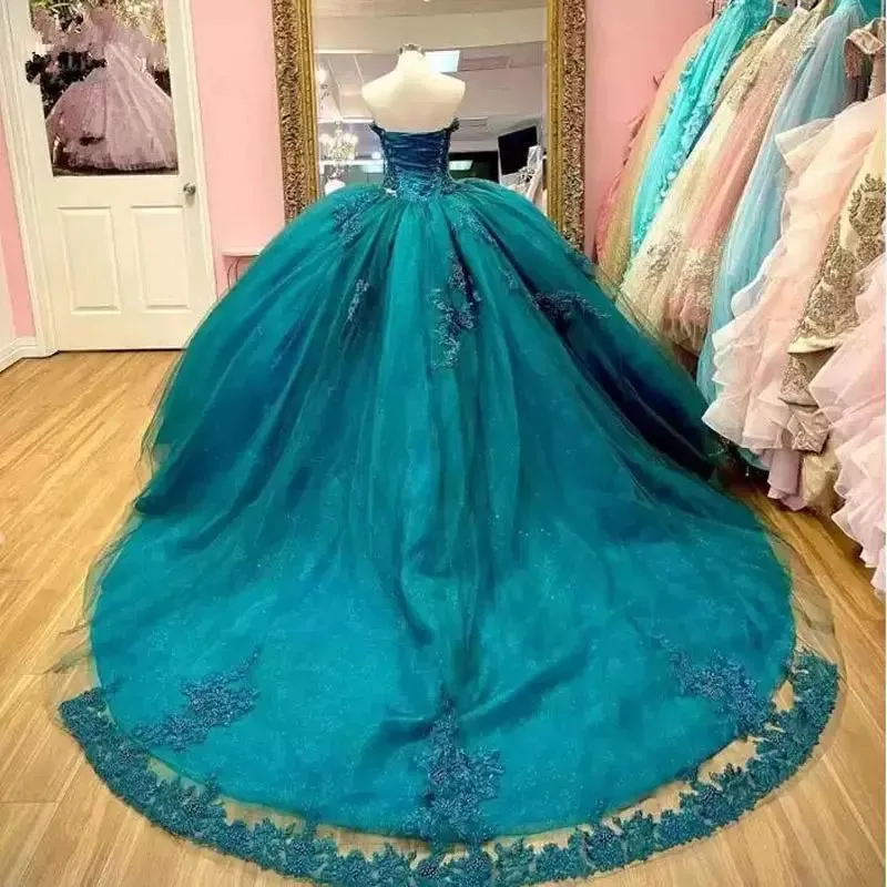 Cheap Turquoise Quinceanera Dress Off the Shoulder Beaded Applique sold by My Chic Dress product image thumbnail 2