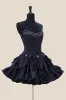 Short Strapless Black Homecoming Dress Satin Beaded with Bow sold by My Chic Dress