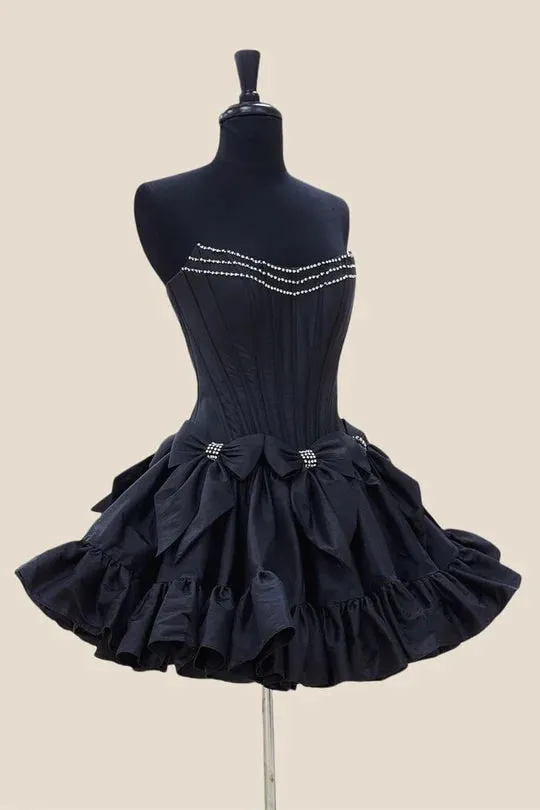 Short Strapless Black Homecoming Dress Satin Beaded with Bow sold by My Chic Dress product image thumbnail 2