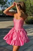 Short Strapless Black Homecoming Dress Satin Beaded with Bow sold by My Chic Dress