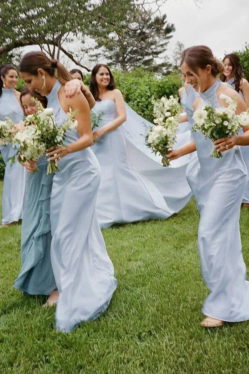 Sexy Beach Halter White Bridesmaid Dresses Silk Satin sold by My Chic Dress product image thumbnail 3