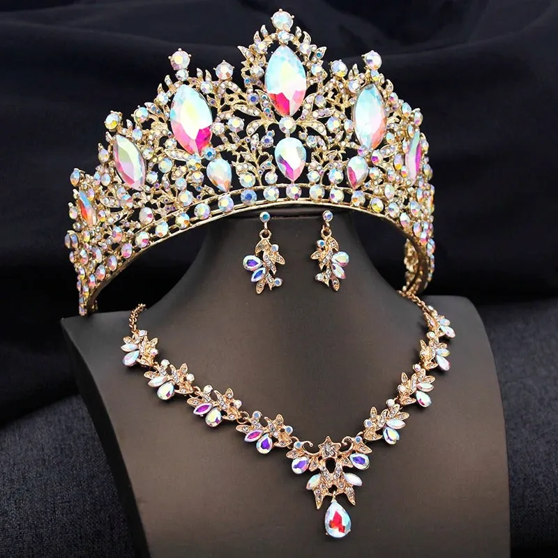 3PCS Green Crystal Crown Bridal Jewelry Sets Wedding Tiaras Set for Women sold by My Chic Dress product image thumbnail 3
