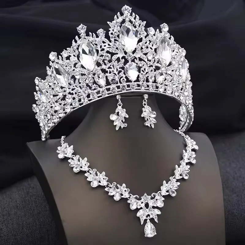 3PCS Green Crystal Crown Bridal Jewelry Sets Wedding Tiaras Set for Women sold by My Chic Dress product image thumbnail 2