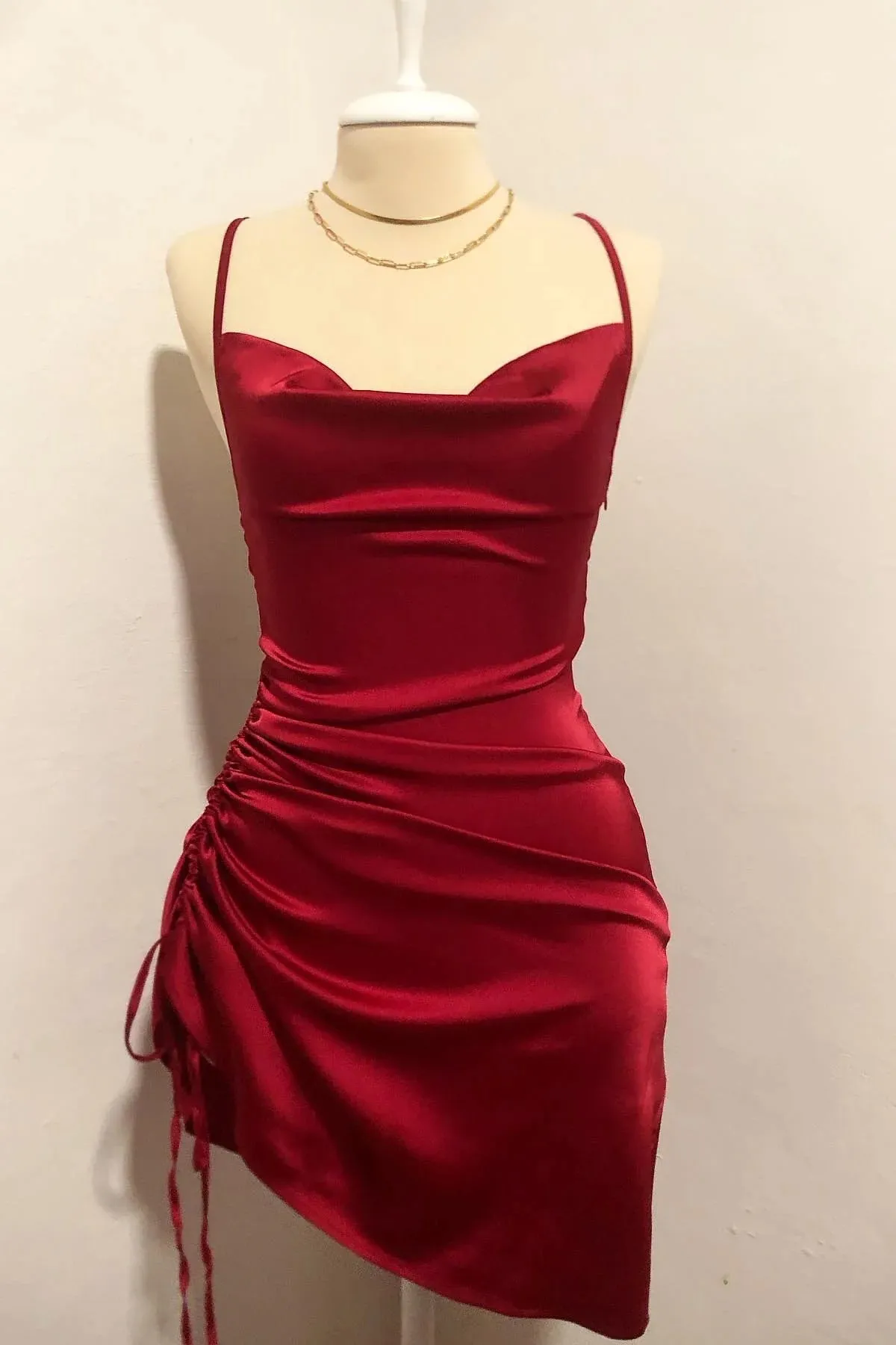 Mermaid Red Tighted Homecoming Dress Spaghetti Strap Ruched sold by My Chic Dress