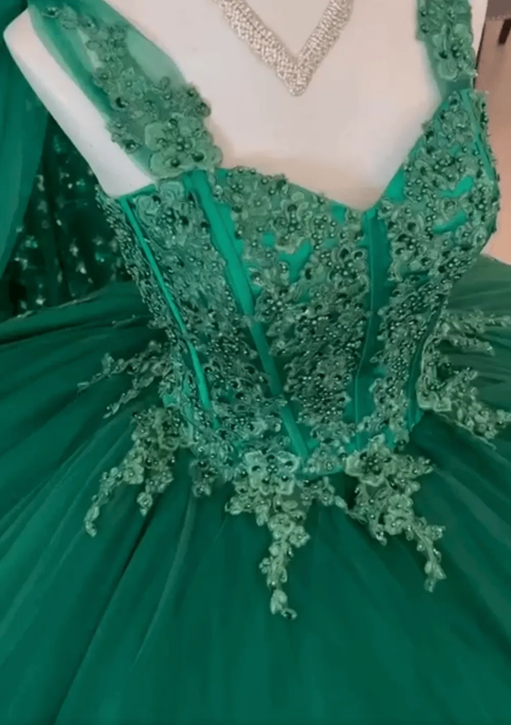 Ball Gown Green Sweet 16 Quinceanera Dress Near Me with Lace Pearls sold by My Chic Dress product image thumbnail 2