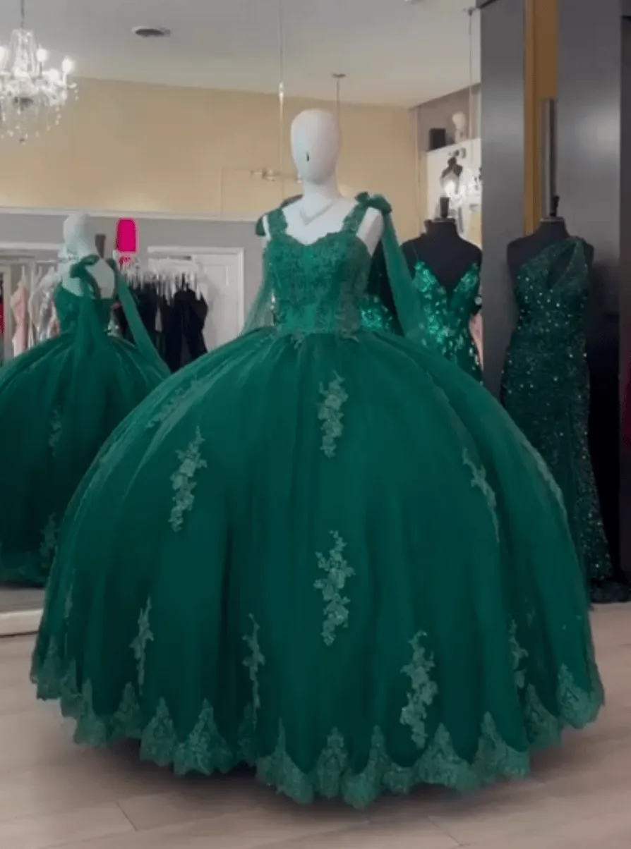 Ball Gown Green Sweet 16 Quinceanera Dress Near Me with Lace Pearls sold by My Chic Dress