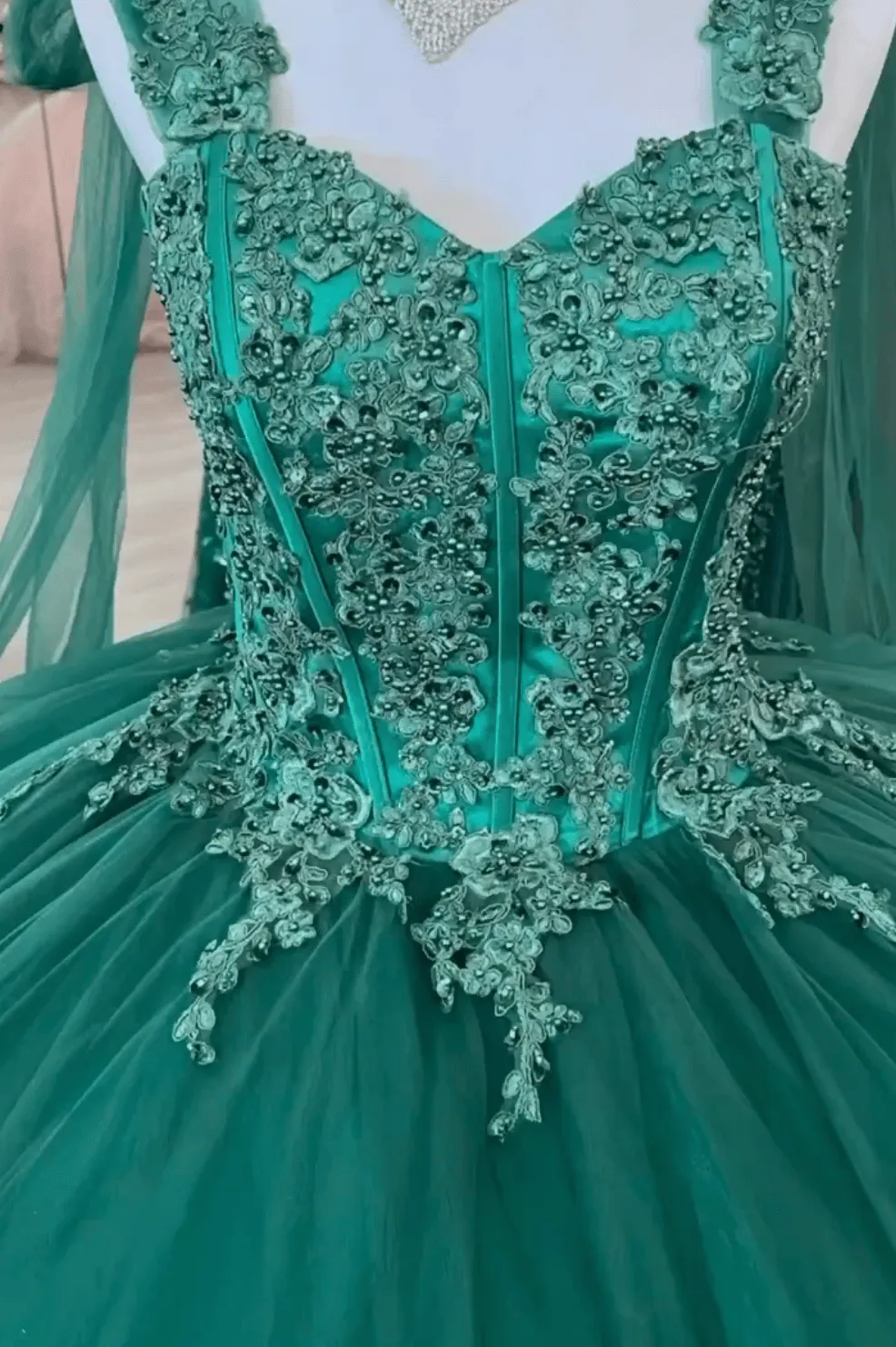 Ball Gown Green Sweet 16 Quinceanera Dress Near Me with Lace Pearls sold by My Chic Dress product image thumbnail 3